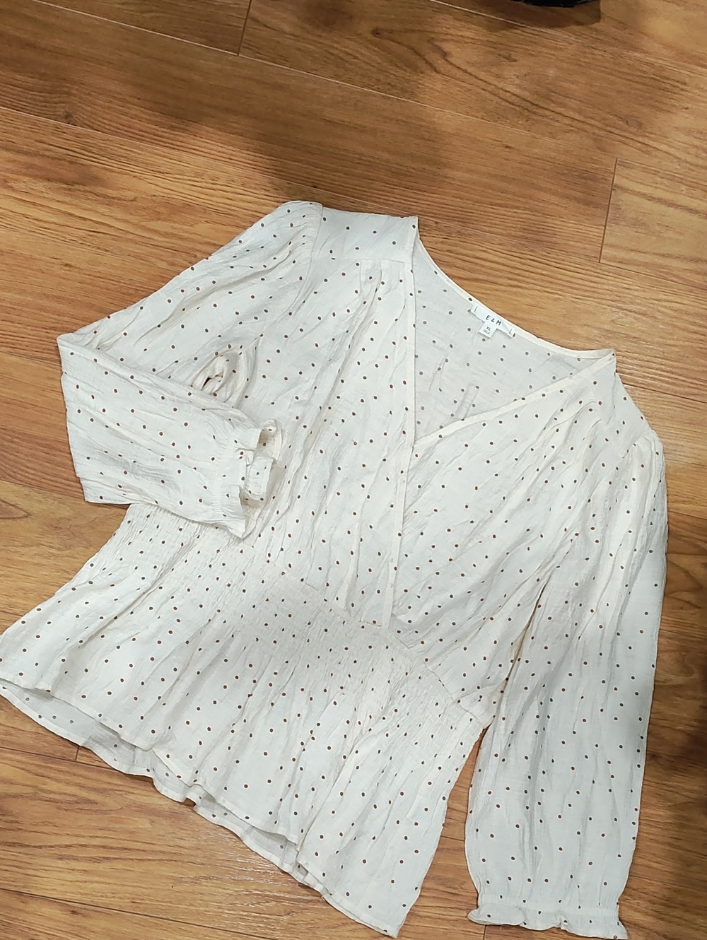 Cream Polka Dot V-Neck Peplum Blouse